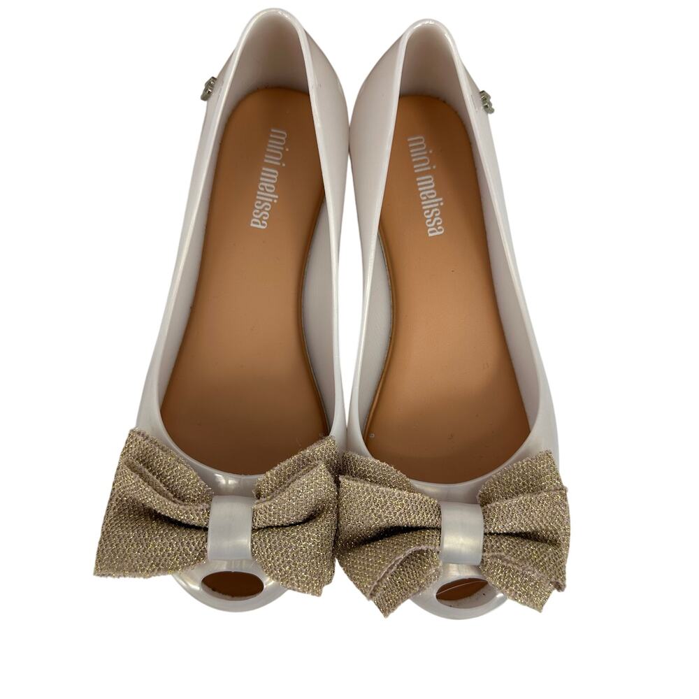 Mini Melissa Girls 13 Ballet Flats Ultragirl Pearl Beige Bow Flats